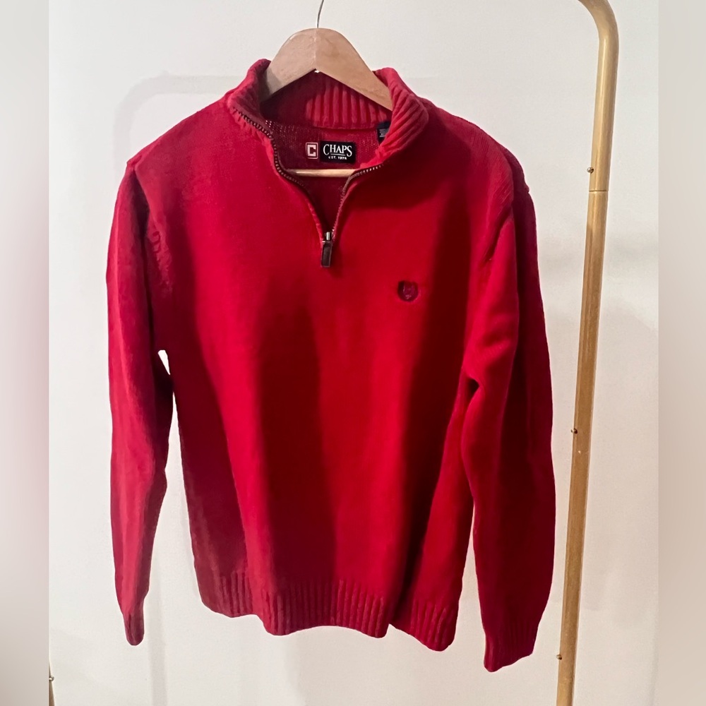 Chaps Men's Bright Red Quarter-Zip Sweater - Picture 2 of 3